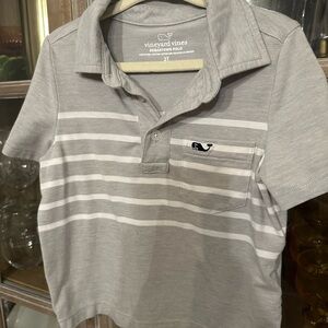 Vineyard Vines Kids Polo in Gray and White Stripes